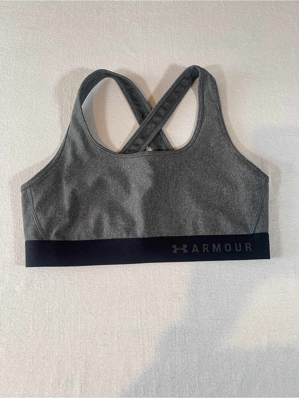 Under Armour Heather Gray Sports Bra with Black Logo Band